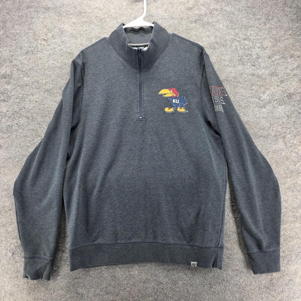Kansas Jayhawks Sweatshirt Mens L Gray NCAA Basketball Quarter Zip '47 Forward